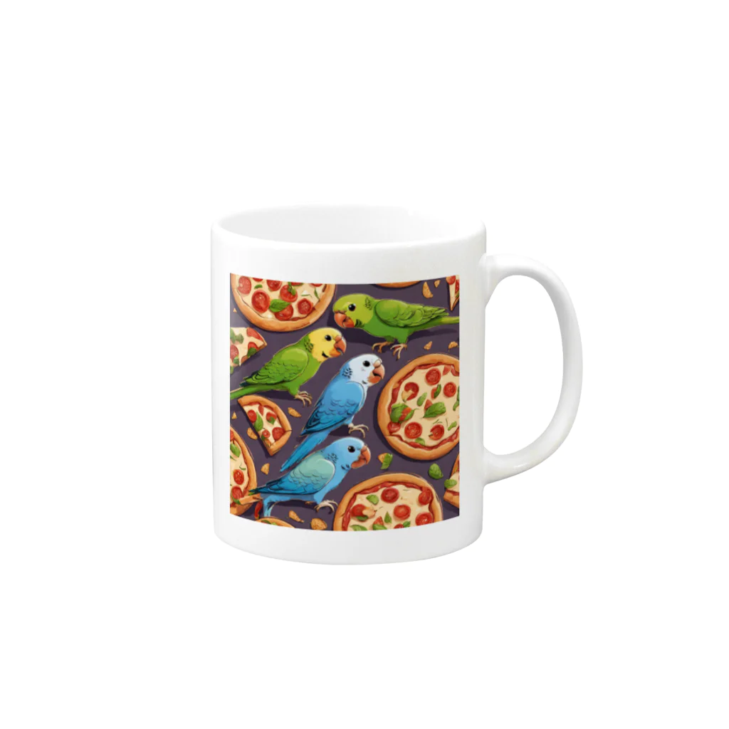 mofu mofu309のピザ食べるインコ Mug :right side of the handle