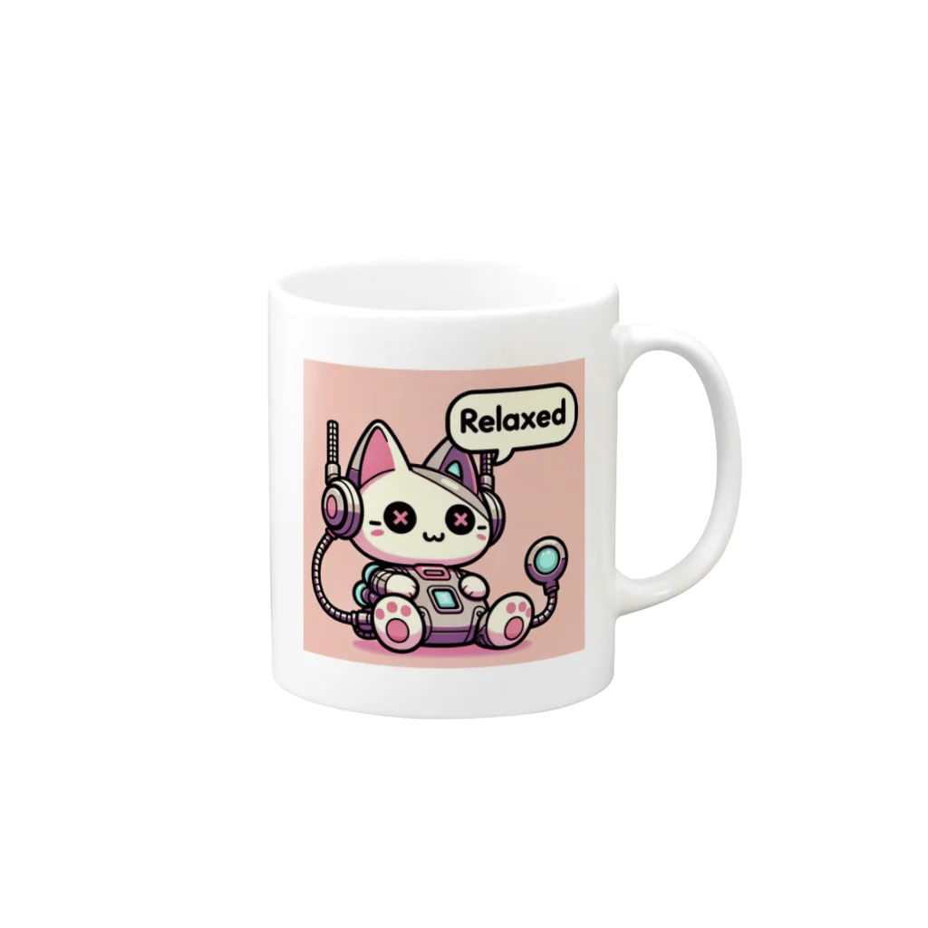 18ban's shopのリラックスするサイバーパンクな猫 Mug :right side of the handle