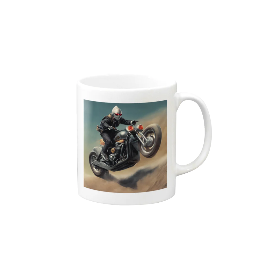 Yamapの仮面のバイク乗り Mug :right side of the handle