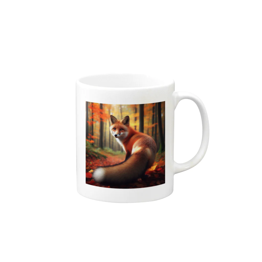 終わらない夢🌈の秋の森のキツネ🦊 Mug :right side of the handle