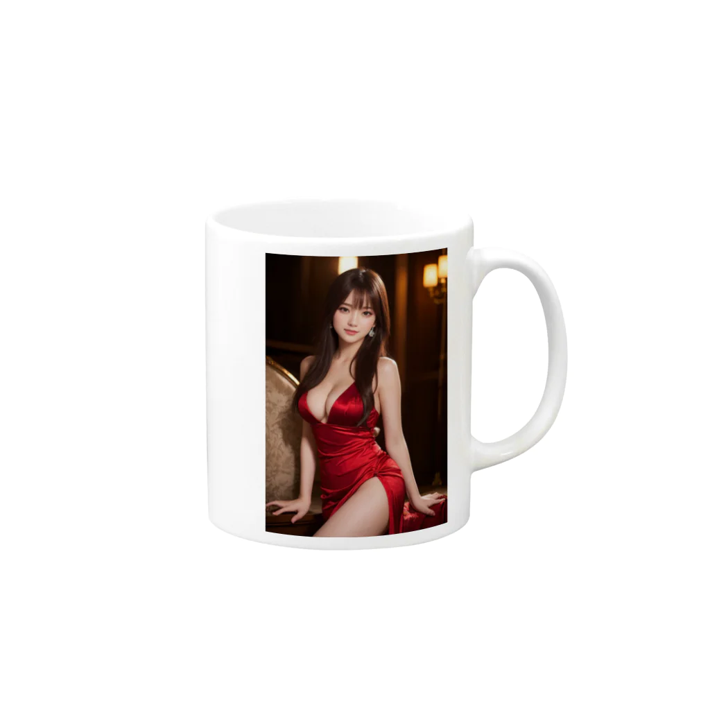 AI Lucy(ルーシー)の赤いドレスの彼女 Mug :right side of the handle