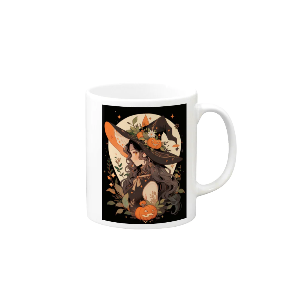 AIと愛とARTのSHOPのハロウィンの魔女 Mug :right side of the handle