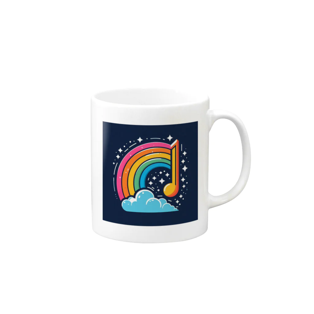 🌈七色の世界🌈の夜空に輝く虹と音符 Mug :right side of the handle