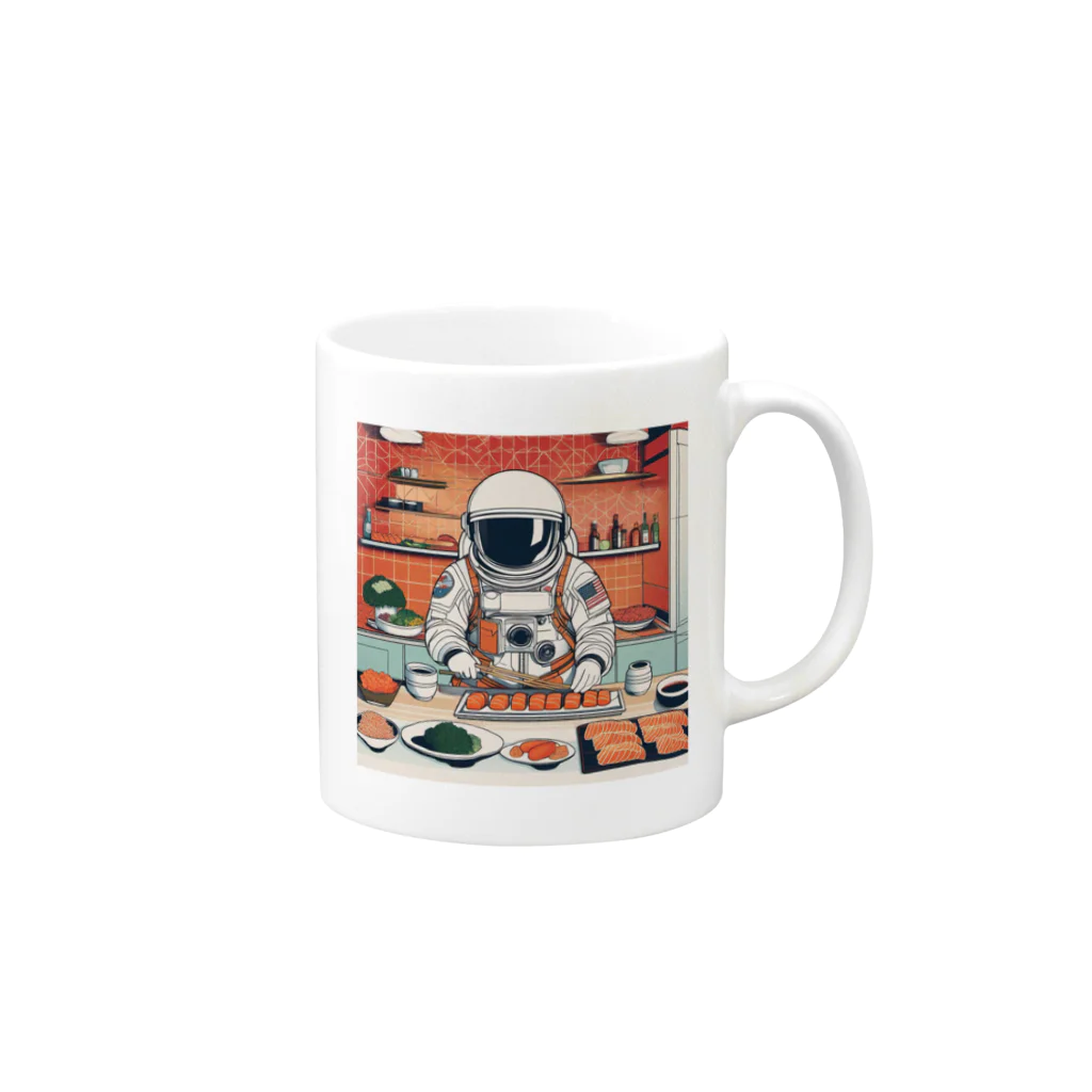 宇宙開発デザイン科のスペースクッキング 寿司編 Mug :right side of the handle