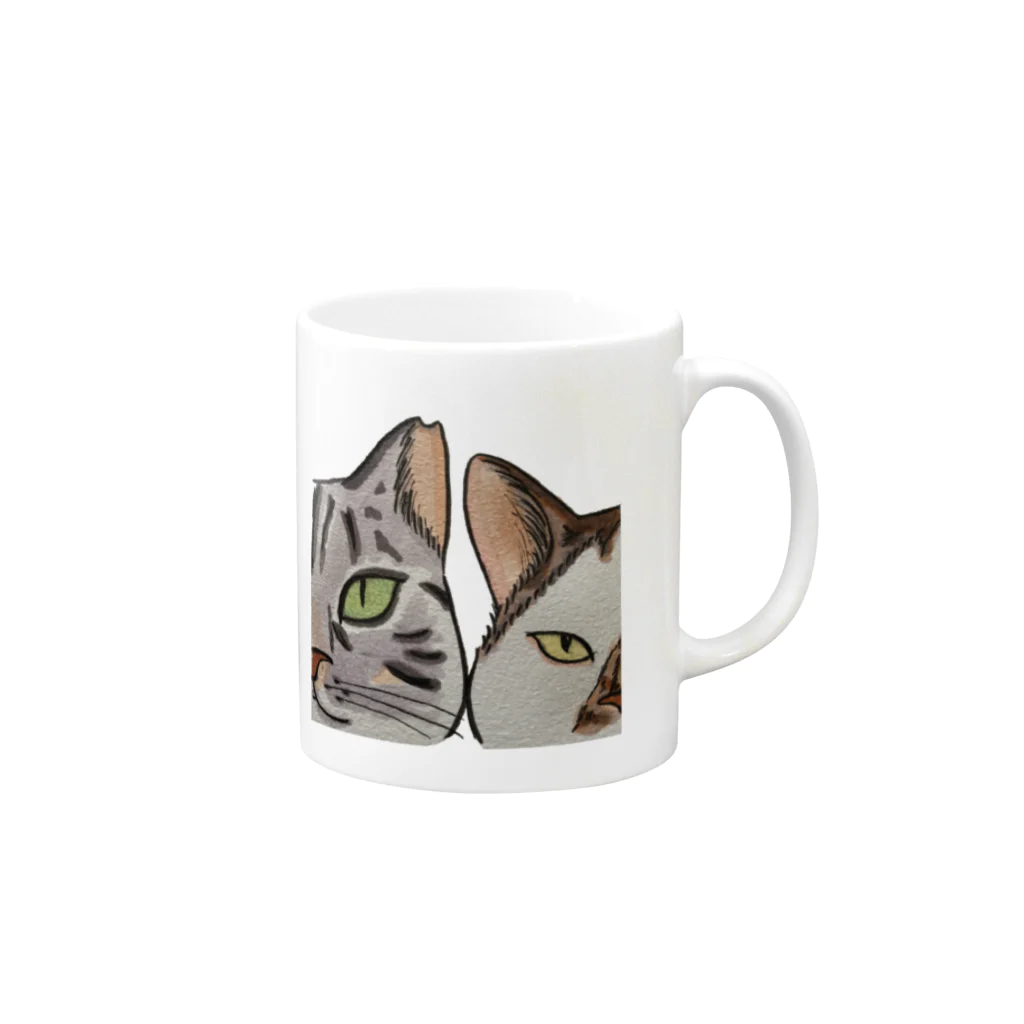 "ねこの手"グッズのツインズフェイス Mug :right side of the handle