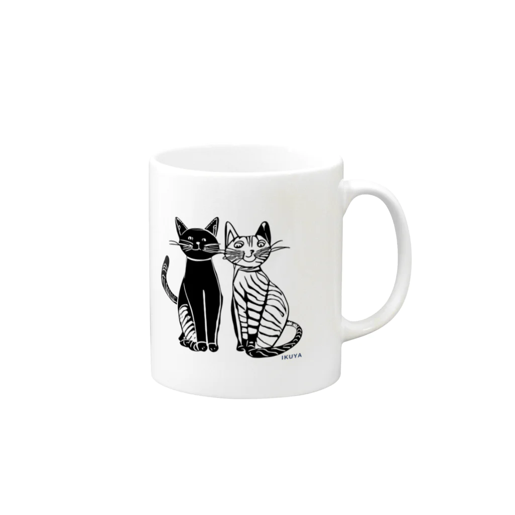 すずきいくやの白と黒の二匹の猫 Mug :right side of the handle