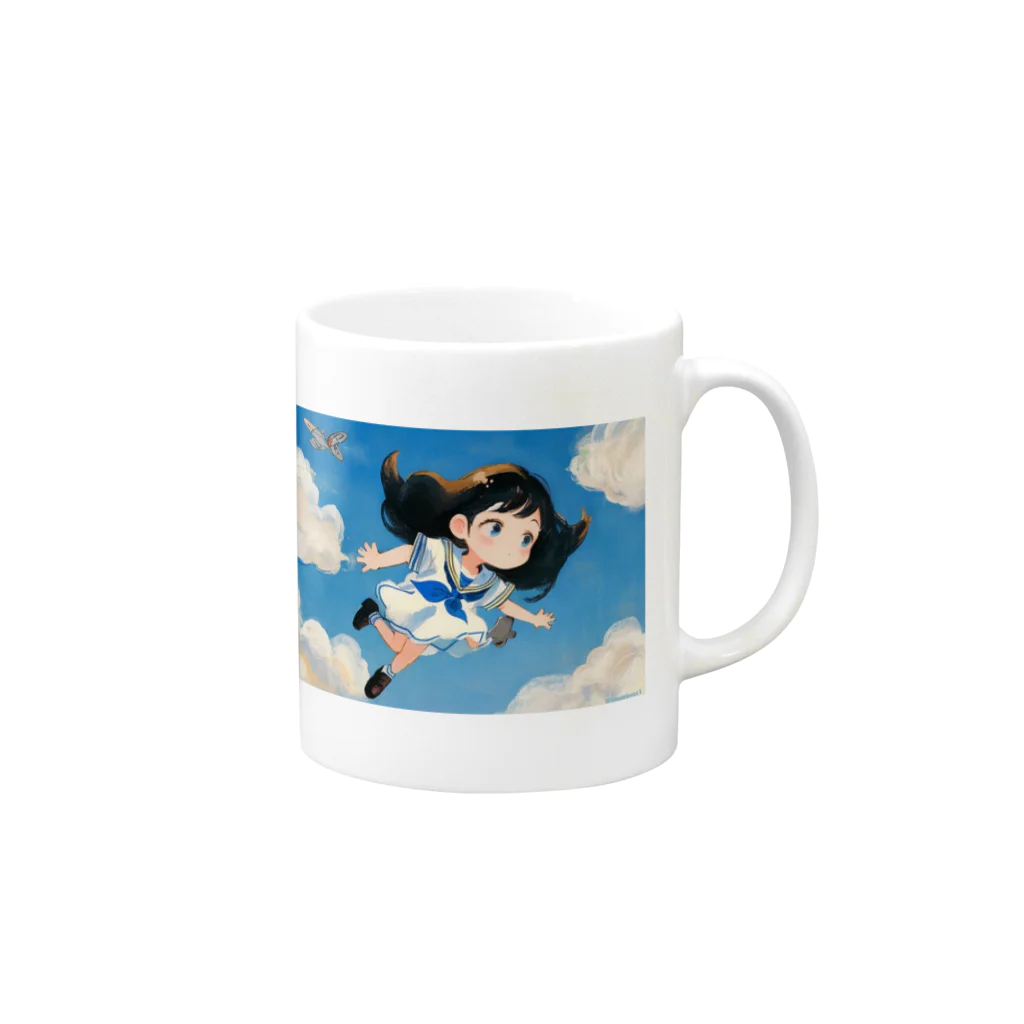 くま屋のSkyward Dreams: Soaring Girl Art Mug :right side of the handle