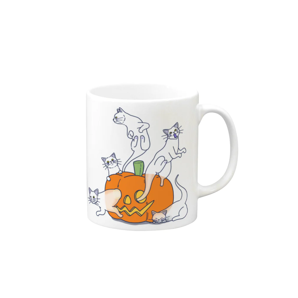 wakutaのジャックオーランタンと猫(背景透過ver.) #toneko Mug :right side of the handle