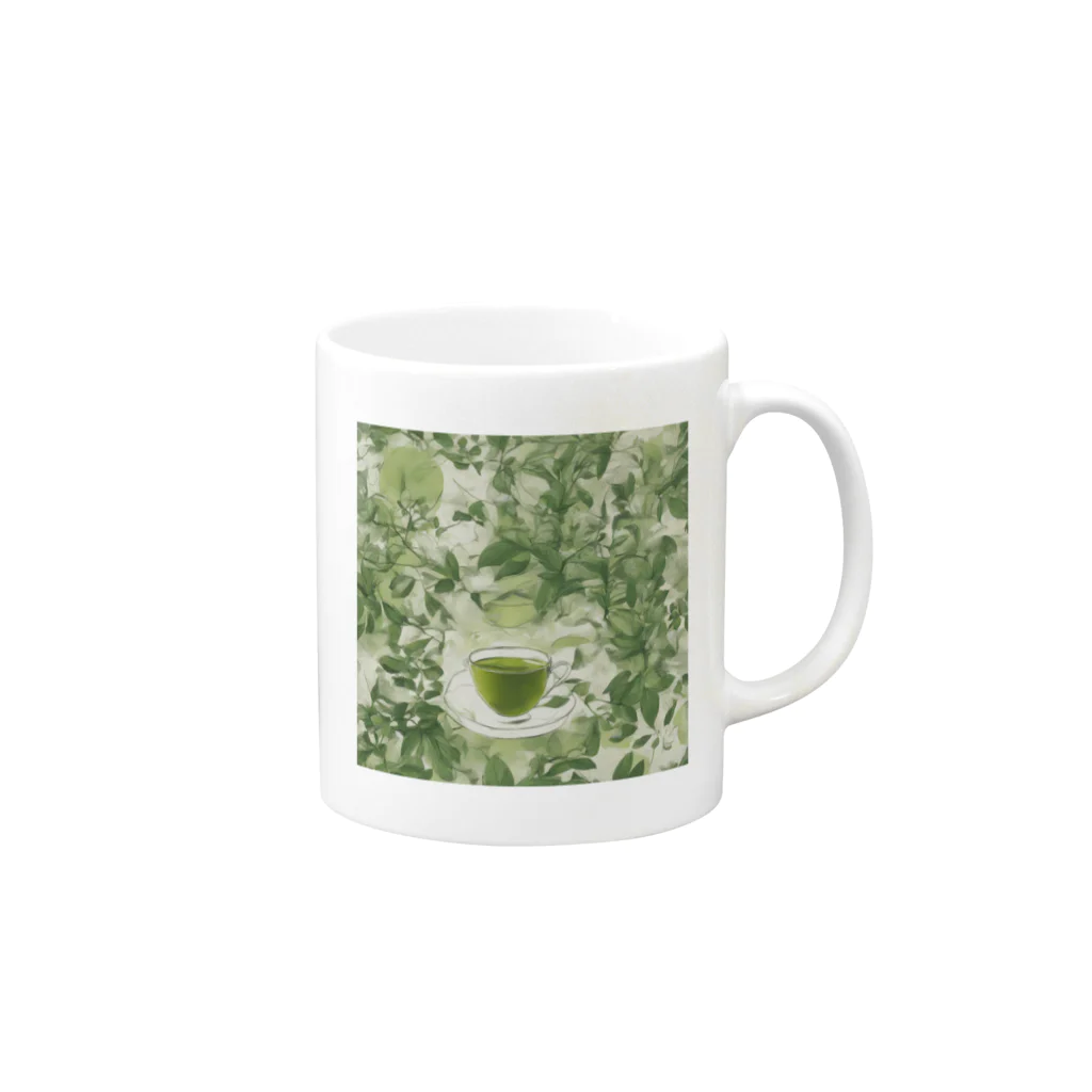 千裕アトリエ（いつもありがとう）のグリーンティーのアート　green tea art Mug :right side of the handle