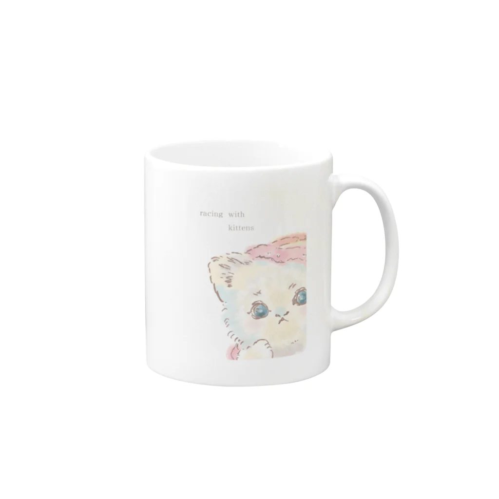 ぽこ助の子猫とレース / マグカップ Mug :right side of the handle