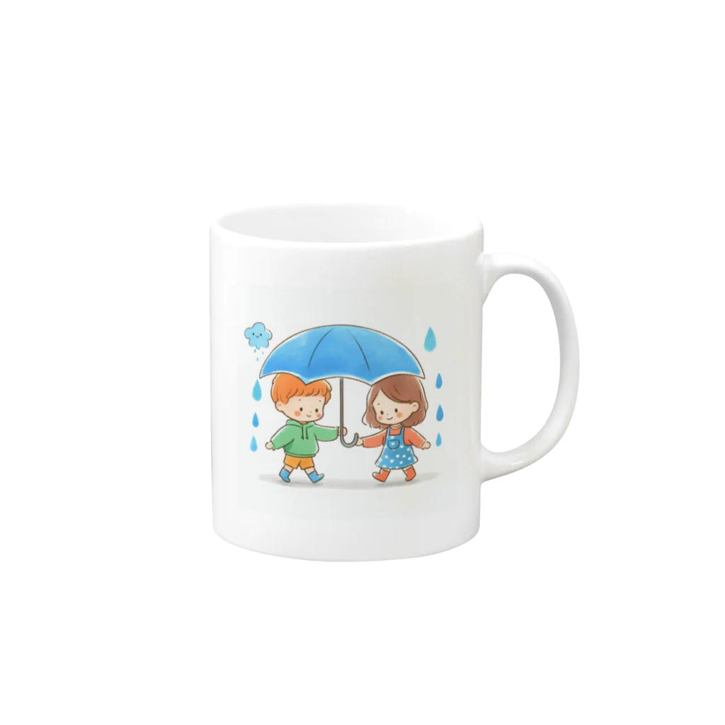 tamの雨と子供のシンプルなカラーイラスト マグカップの取っ手の右面