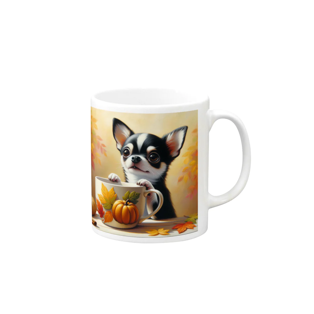 DeenaDeeのAutumn Curiosity: Chihuahua & Mug Magic 秋の好奇心: チワワとマグカップ Mug :right side of the handle