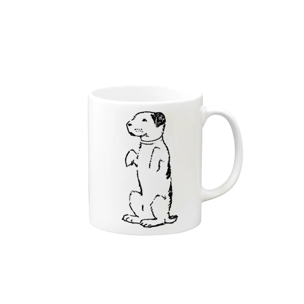 Saza-nami Antique designのたちあがる犬・白黒 Mug :right side of the handle