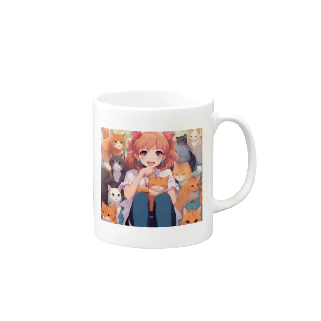 ねこの日常の猫×美少女 Mug :right side of the handle