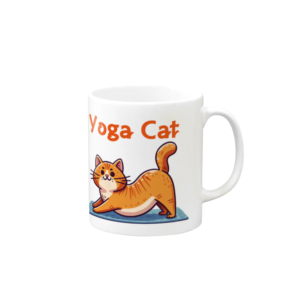 bravoadのヨガで猫のポーズ Mug :right side of the handle