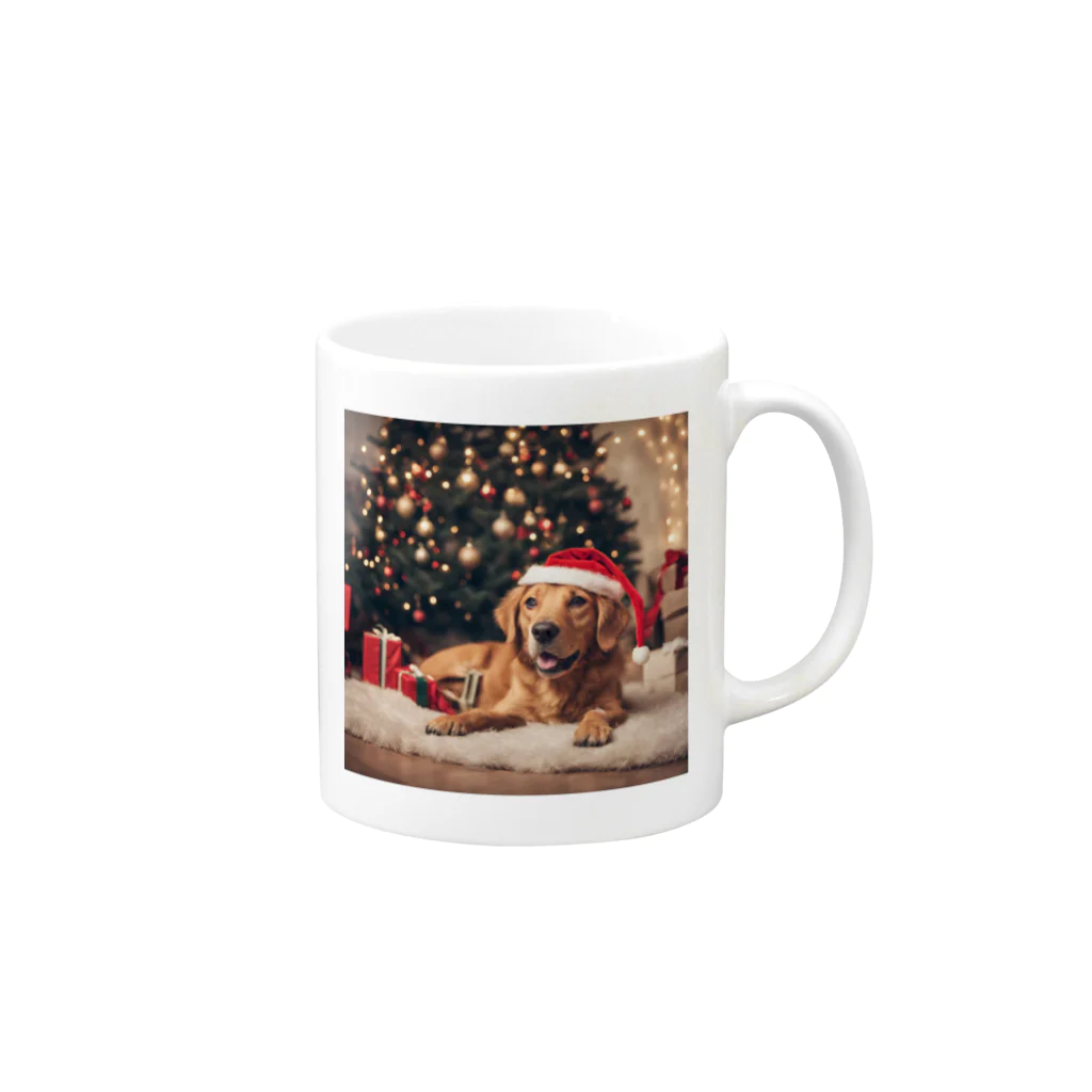 yumena_のクリスマスを満喫する犬 Mug :right side of the handle