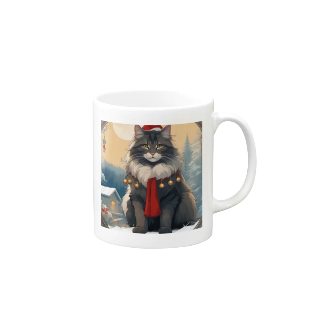 ruiruirの猫　冬　クリスマス Mug :right side of the handle