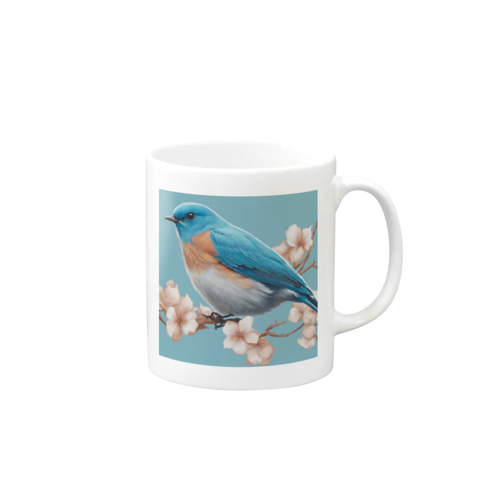 ❤︎cute❤︎のbeautiful blue bird Mug :right side of the handle