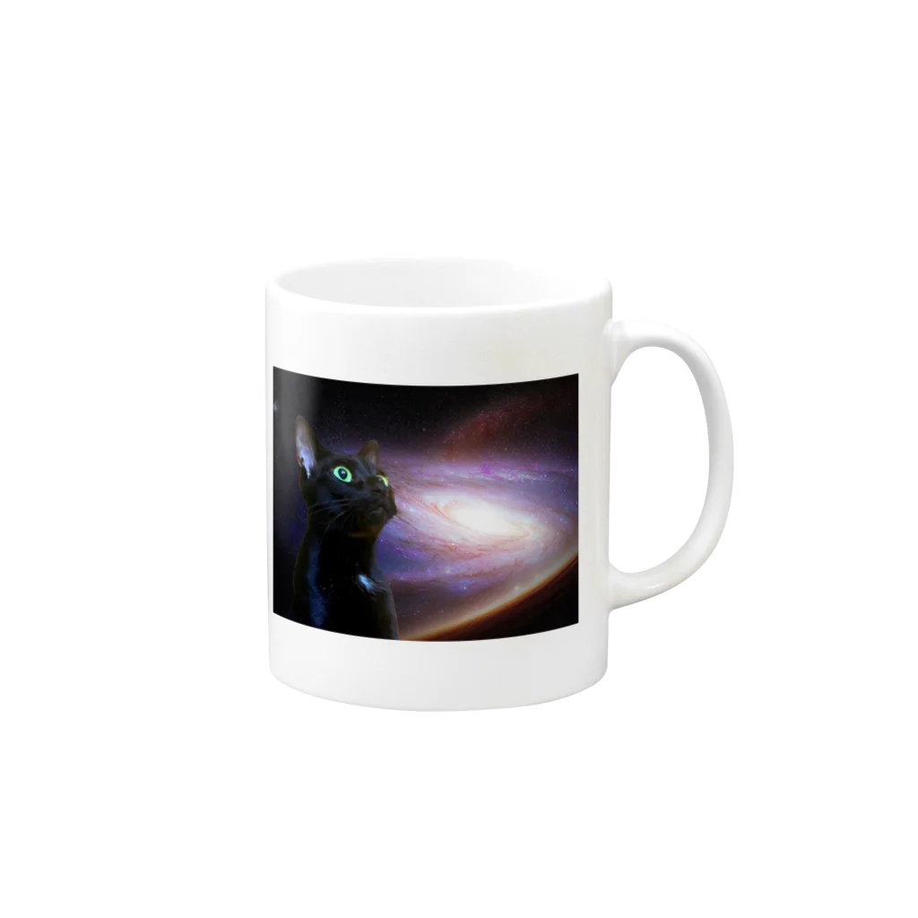 hashiba_のspace cat Mug :right side of the handle