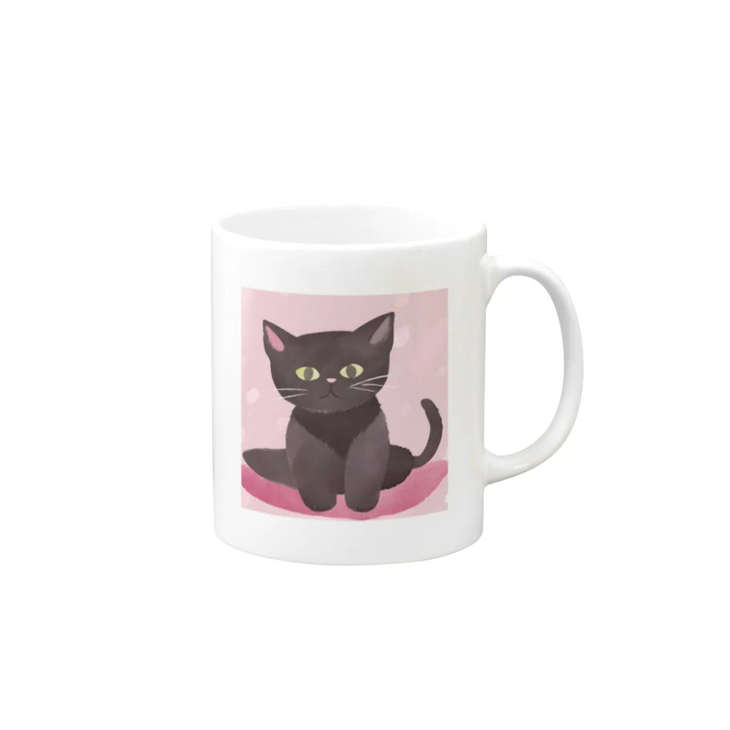 木馬の黒猫ちゃん Mug :right side of the handle