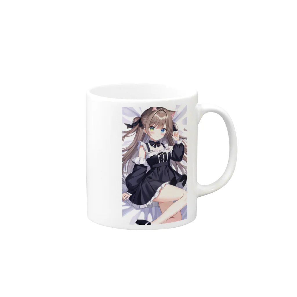 WAKEN0709の猫耳ゴスロリ美少女 Mug :right side of the handle