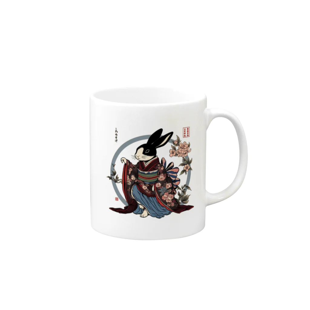 𝙍𝙖𝙗𝙗𝙞𝙩 𝙃𝙤𝙪𝙨𝙚の和服うさぎ Mug :right side of the handle