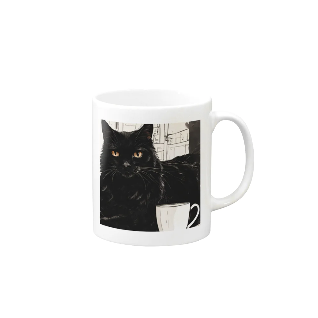 kuroneko0405の黒猫とコーヒー③ Mug :right side of the handle