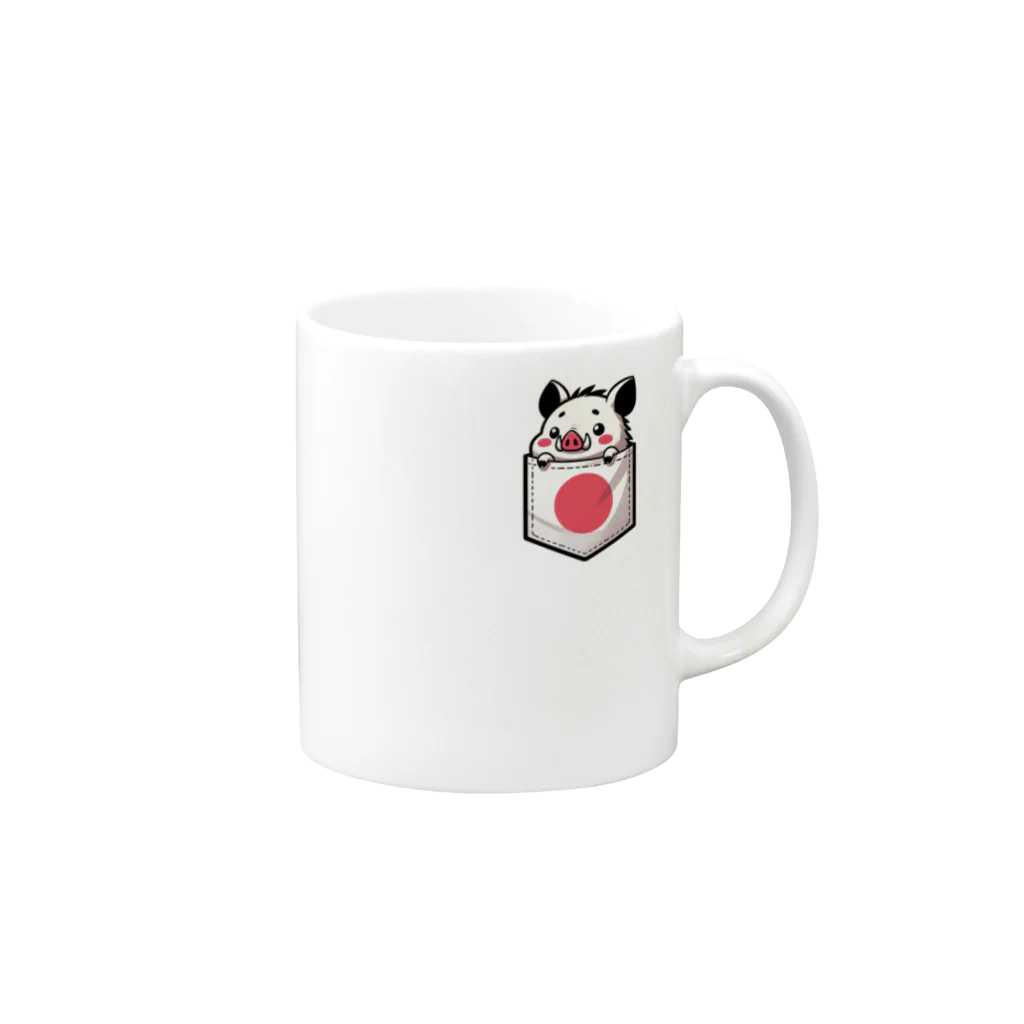 奏桃服店のポケットと動物 Mug :right side of the handle