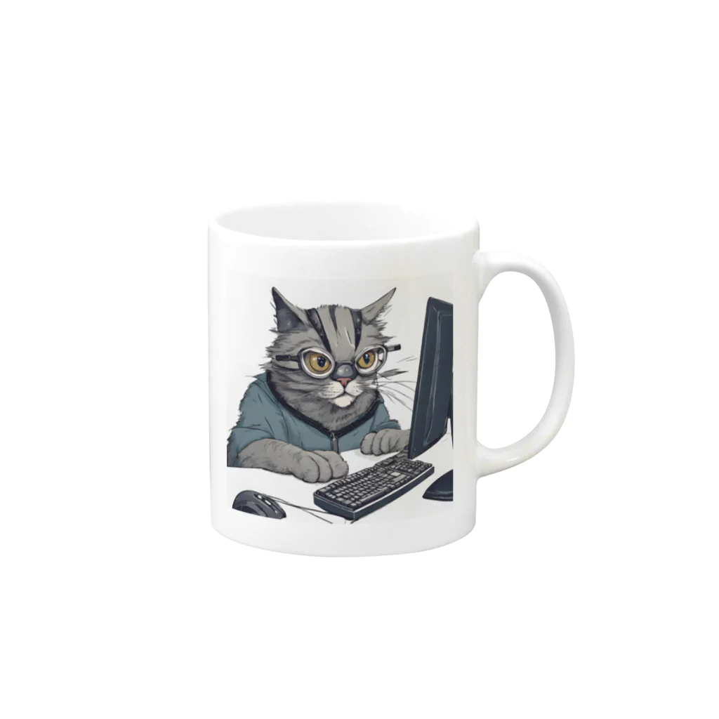 猫の森の開発者猫 Mug :right side of the handle