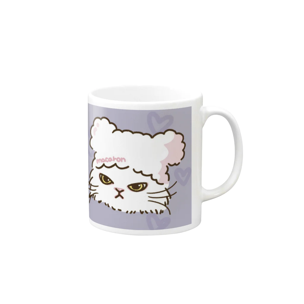 猫のきぬくんのお店のミンマカちゃん　マグカップ　パープルハート Mug :right side of the handle