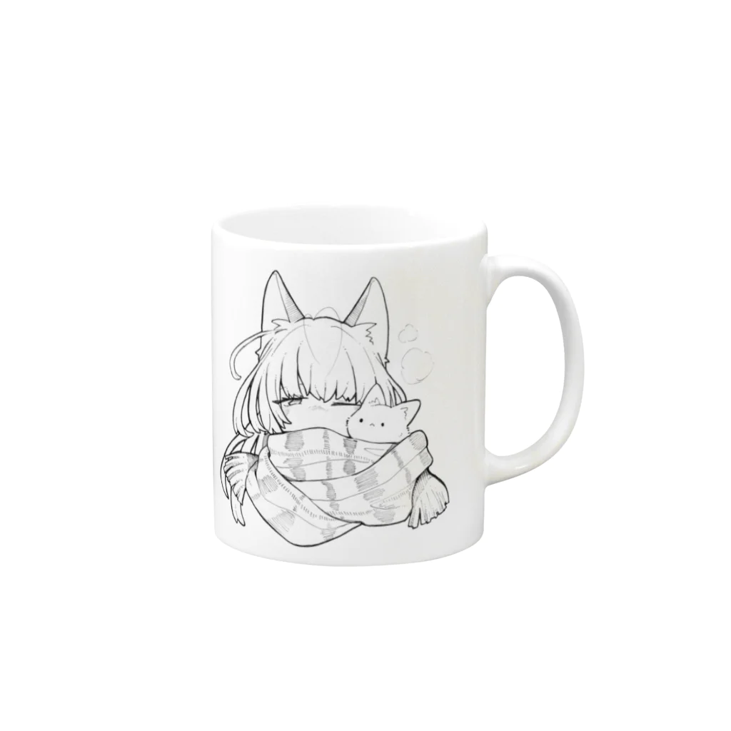 Jumpin‘ bunny!のマフラーとねこ Mug :right side of the handle