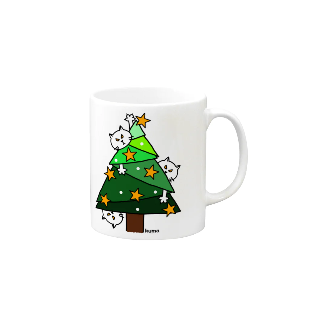 mkumakumaのニャンコの楽しいクリスマス Mug :right side of the handle