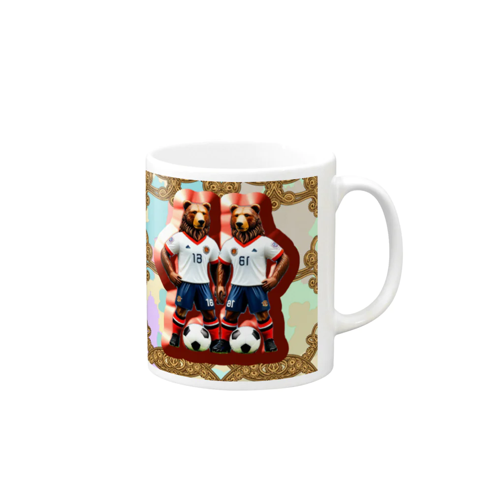 くまうさショップのサッカーくま Mug :right side of the handle