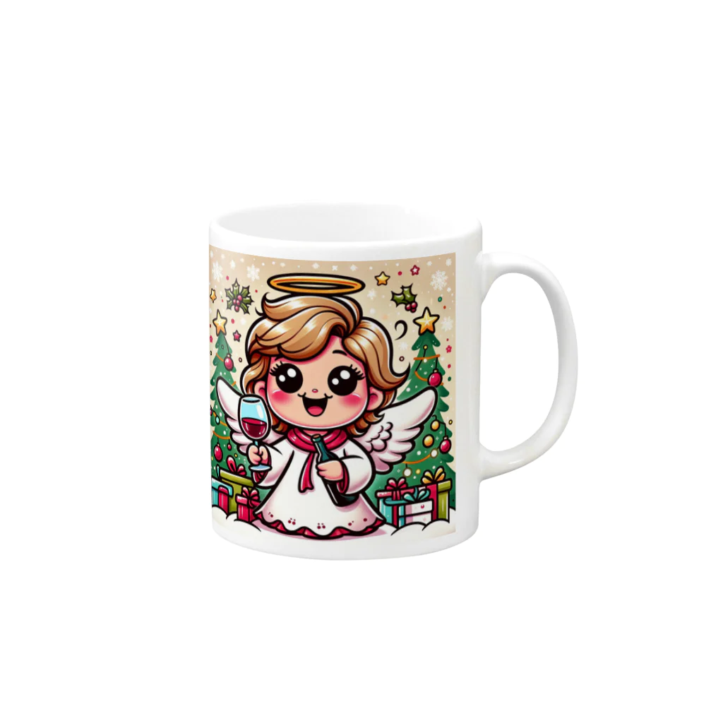 たまき工房の呑(どん)天使inクリスマス　デフォルメ Mug :right side of the handle