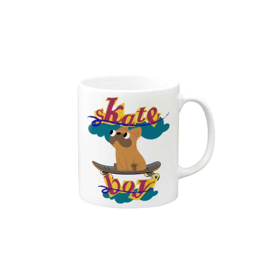 sloth_giraffeのスケートボードするワンコ Mug :right side of the handle