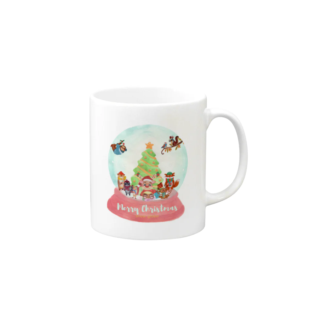 GLOBEのトナカイと愉快な動物たちのクリスマススノードーム Mug :right side of the handle