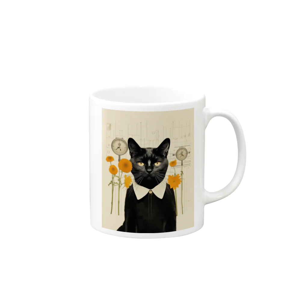 4628 - 萬屋 -の襟付き黒猫 Mug :right side of the handle