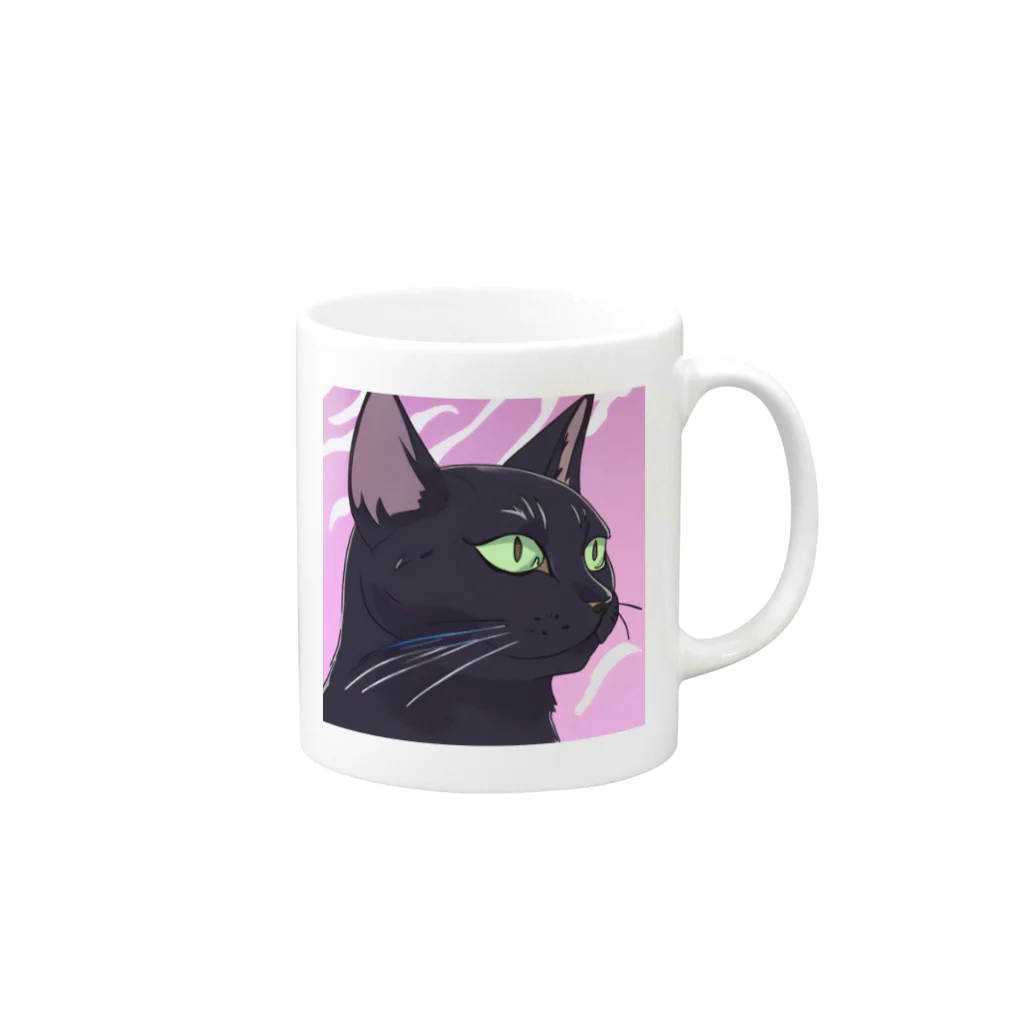 73GTCのかっこいい黒猫3 Mug :right side of the handle