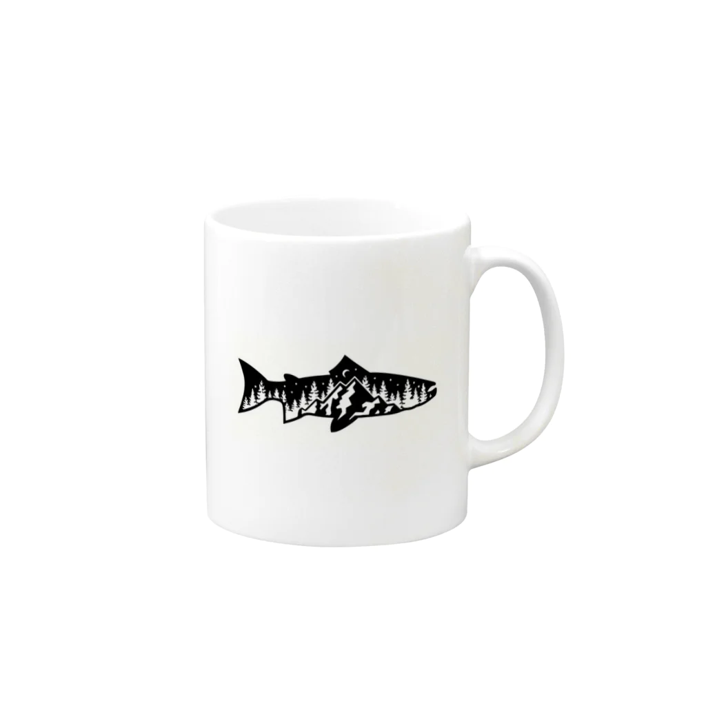 No Fishing No Life の山？　魚？ Mug :right side of the handle