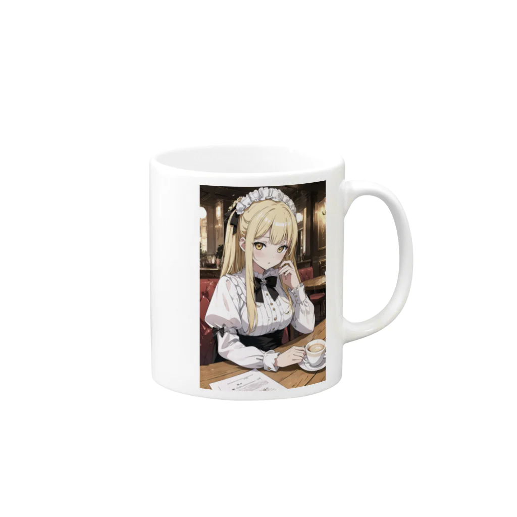 kaz-uのデザインイラストのメイド喫茶の人形姫 Mug :right side of the handle