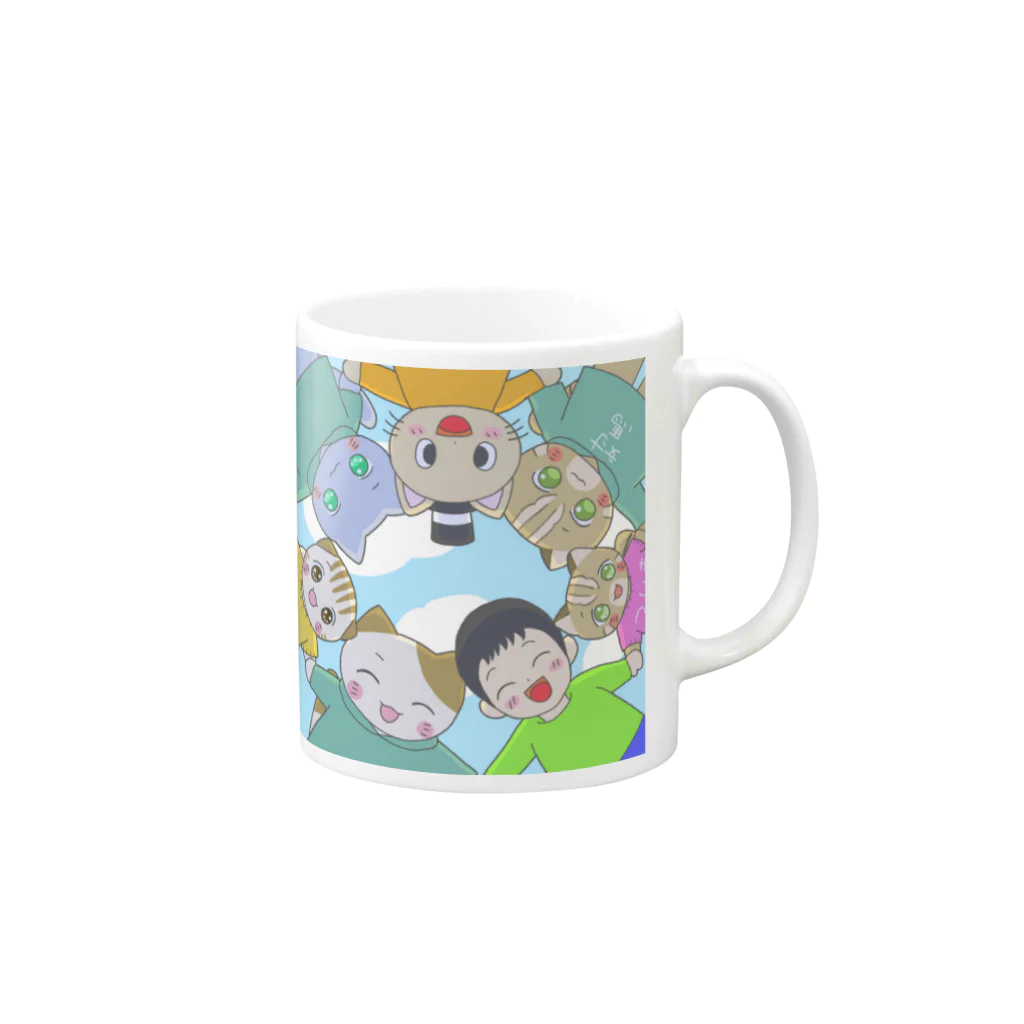 ぶらにゃんず商店のお友達と一緒、ぶらにゃんず Mug :right side of the handle