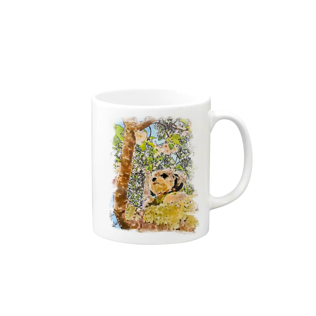 可愛いチワプー、オレオとノッテの水彩画ノッテ Mug :right side of the handle