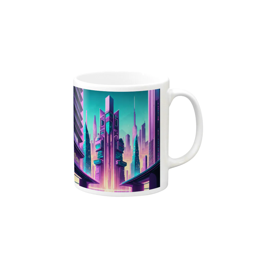 のんびりアート工房のサイバーパンク都市 Mug :right side of the handle