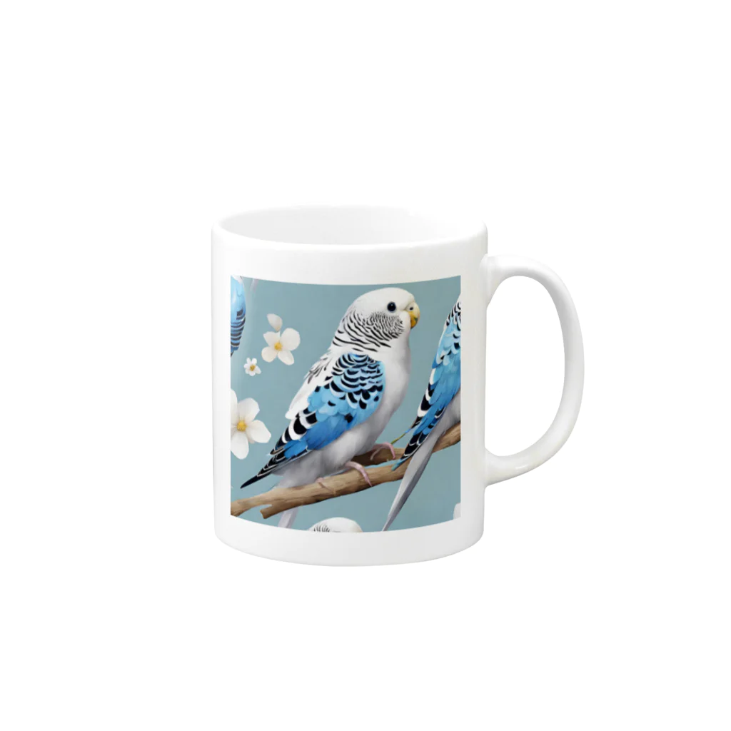 AI Imaginationのかわいいセキセイインコのイラストグッズ Mug :right side of the handle