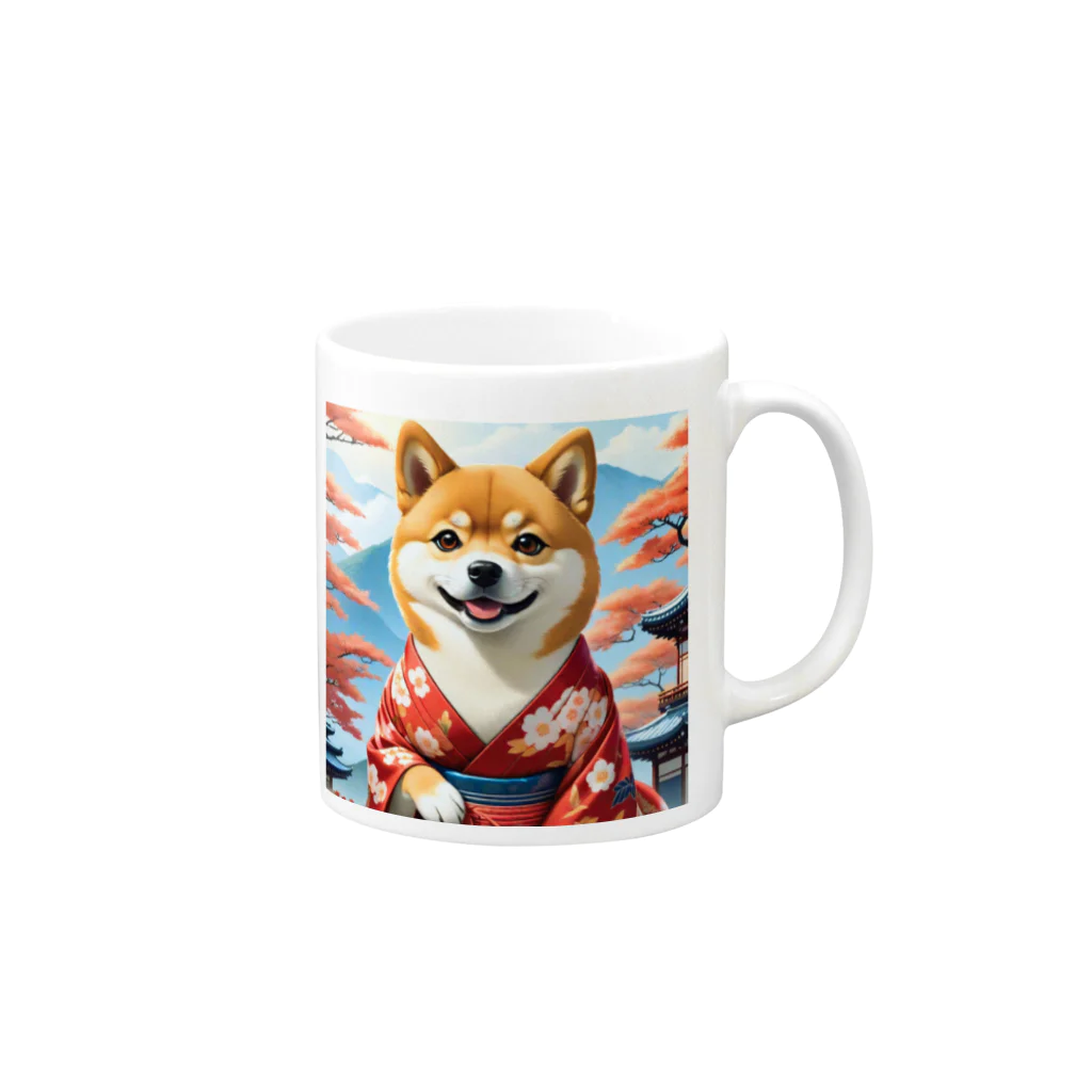 ポンキチはうすの着物姿の柴犬 Mug :right side of the handle