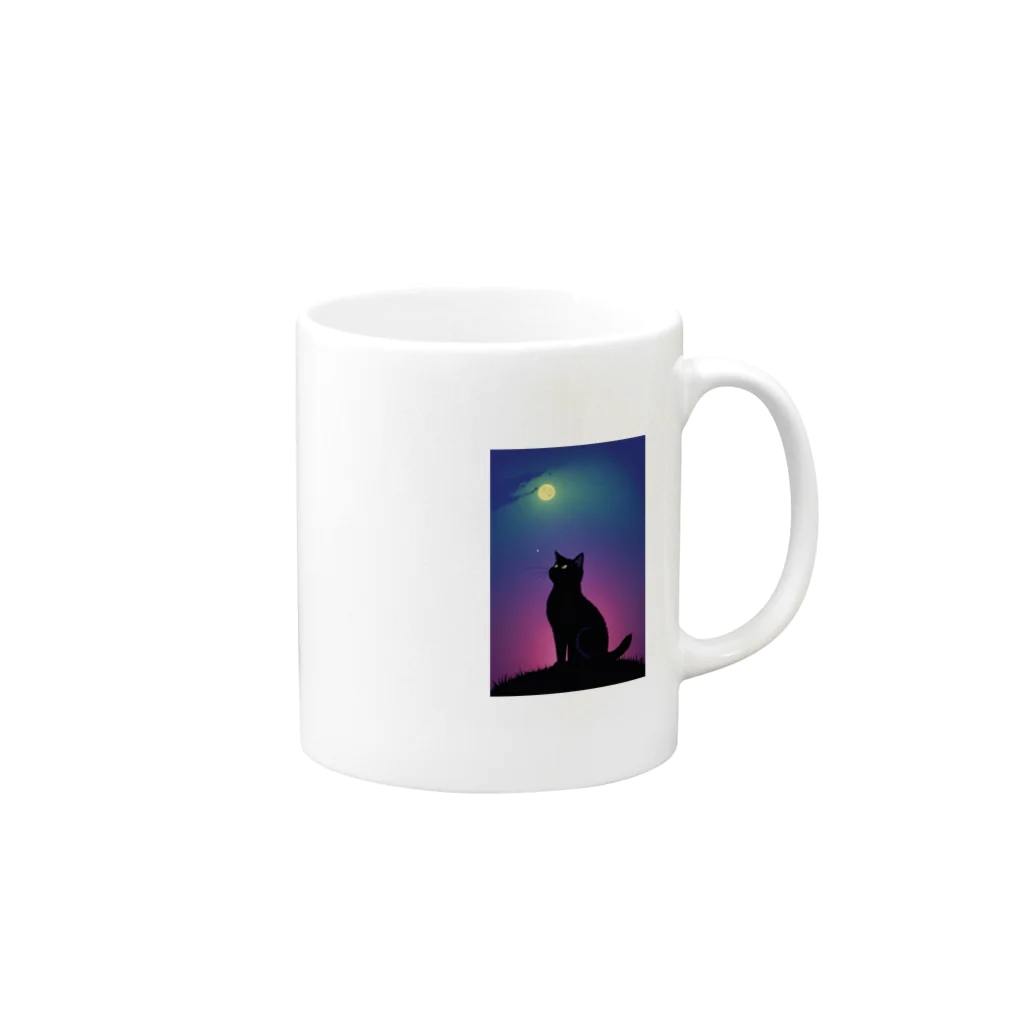 幸運のしっぽの黒猫と不思議な夜 Mug :right side of the handle