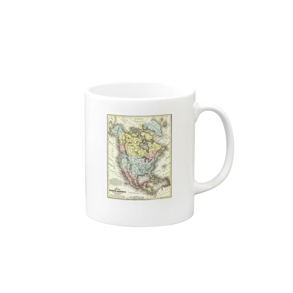 Fred HorstmanのOld Map Of North America.  北 アメリカ の 古 地図。 Mug :right side of the handle