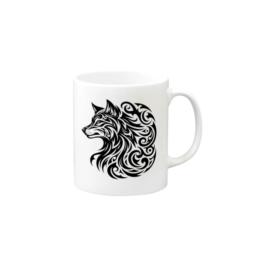 Nk-shopのWolf  ✖️  Tribal  「Face」 Mug :right side of the handle