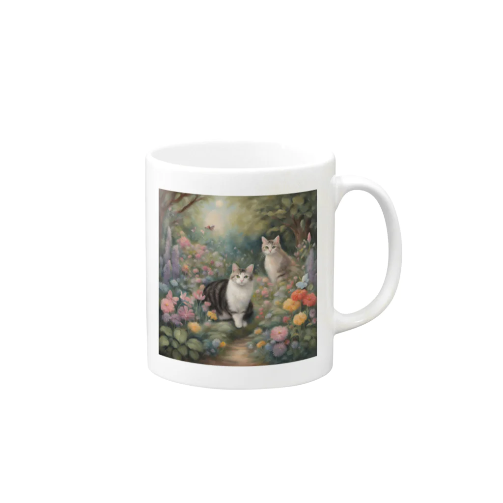 夜のねこの猫の楽園 Mug :right side of the handle