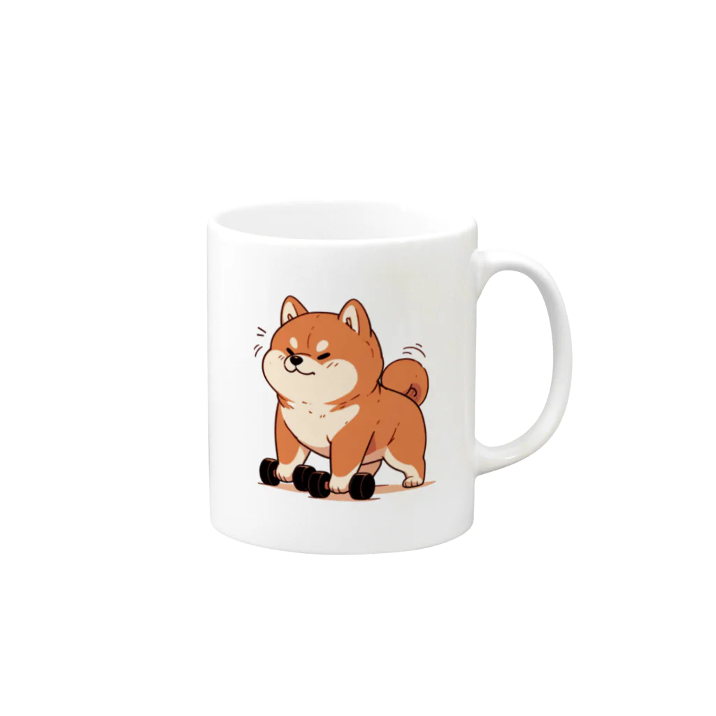 Horo-Horo Storeの筋トレ柴犬くん Mug :right side of the handle